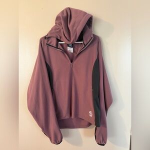 Loki XL Plum Black Fleece Hoodie Built In Mittens Thumbholes Zip Pullover